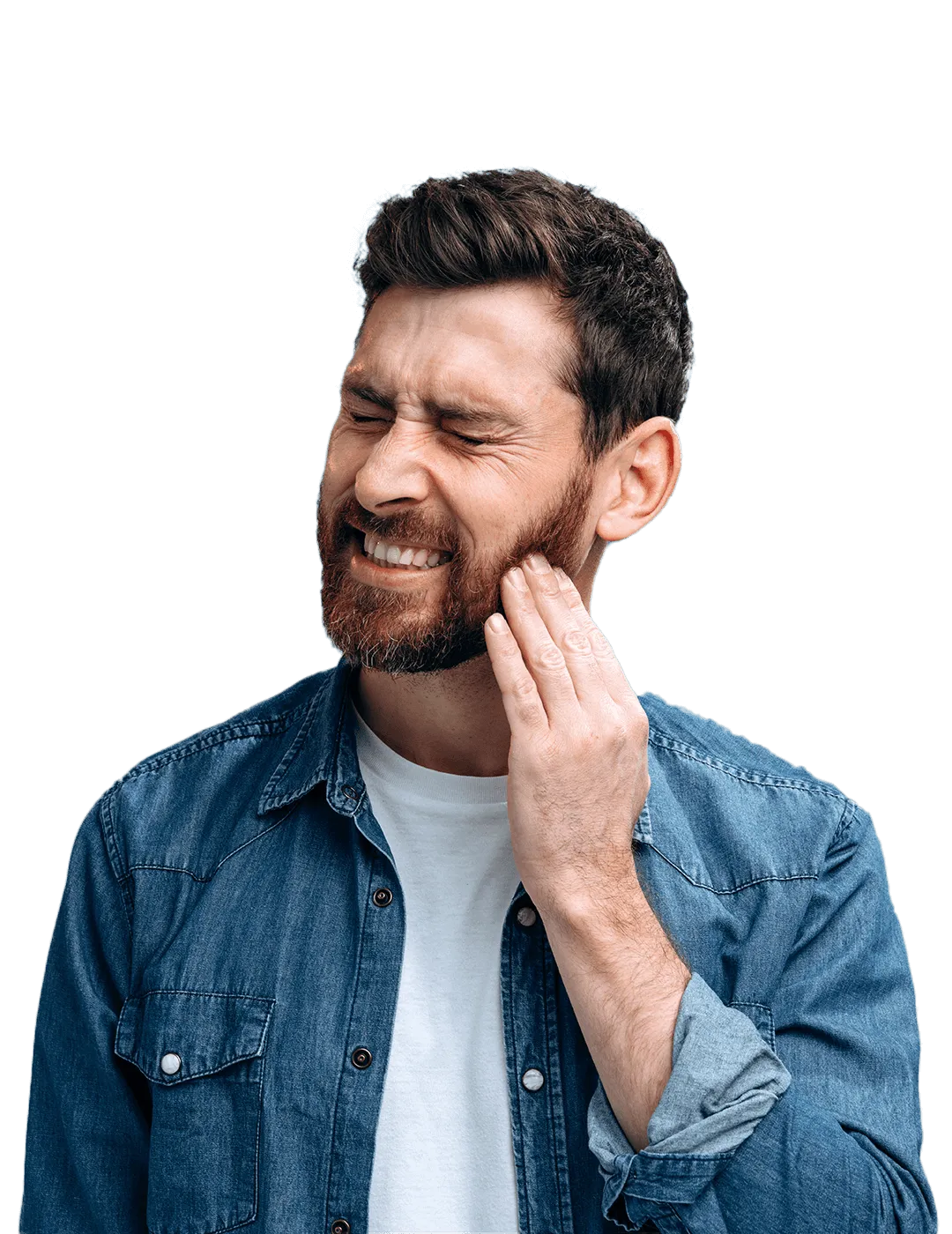 Man with facial pain holding his jaw.