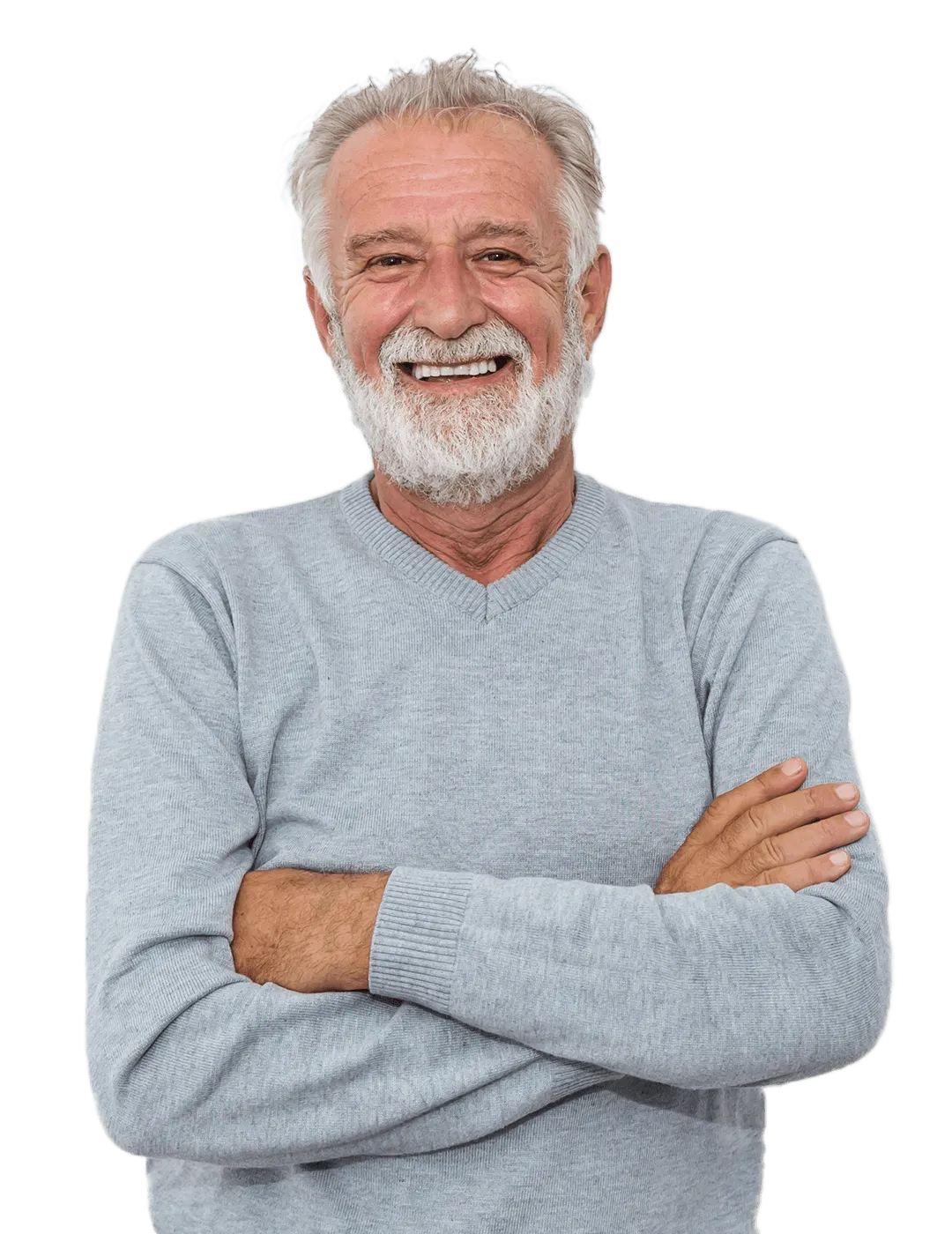Happy senior man with arms crossed, smiling.